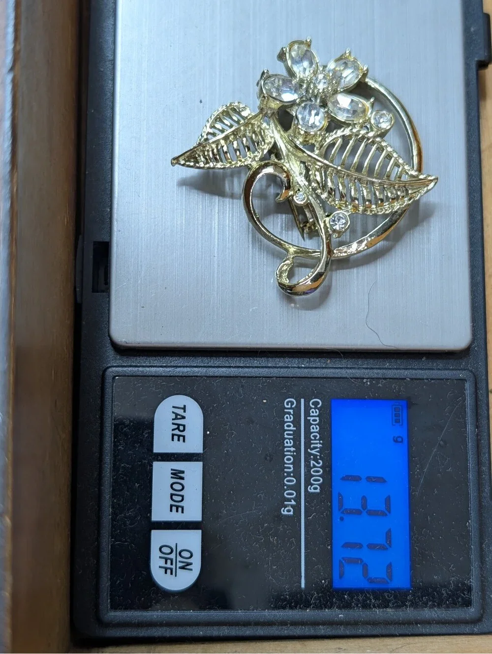Flower Brooch Clear Rhinestone Floral Leaf Pin 1.75